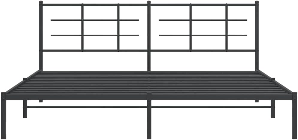 Metal Bed Frame with Headboard Black Steel King Size Platform Bedframe 76'x79.9' Durable Bed Base with Underbed Storage Space for Bedroom Furniture