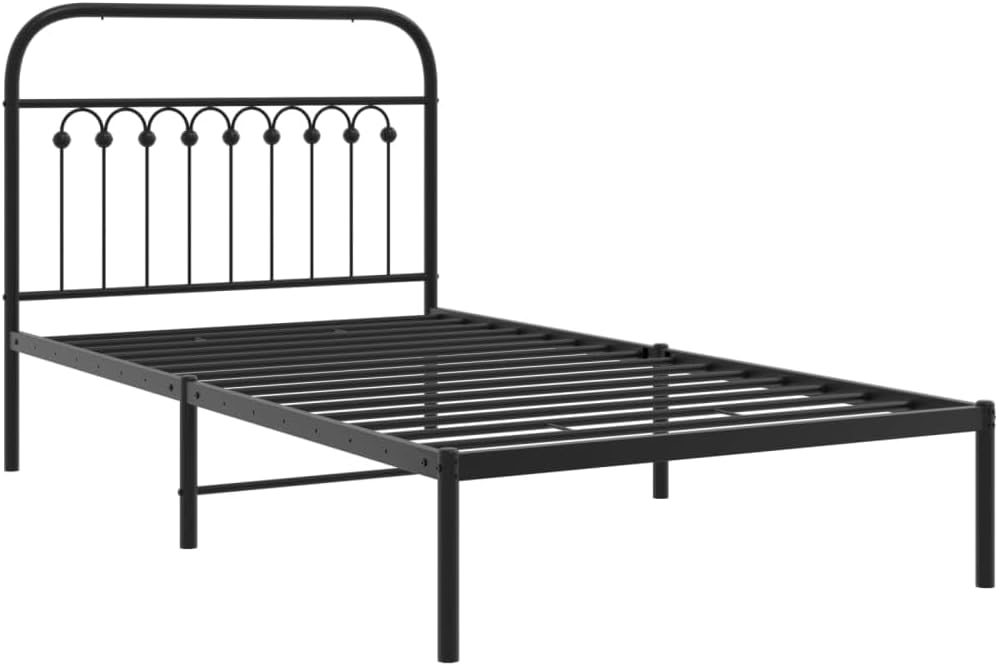 Twin Bed Frame Black Steel Rectangular Traditional Sturdy Metal Bed Frame with Elegant Headboard for Bedroom and Guest Room Single Sleeper