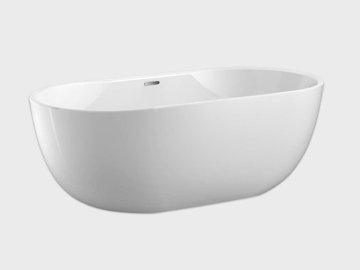 Carver Tubs - Aiden 65' - Modern White Spacious Freestanding Soaking Bathtub With Brushed Nickel Drain - White Oval shape Acrylic Fiberglass Two Person Bath Tub- 65'L x 29'W x 22'H
