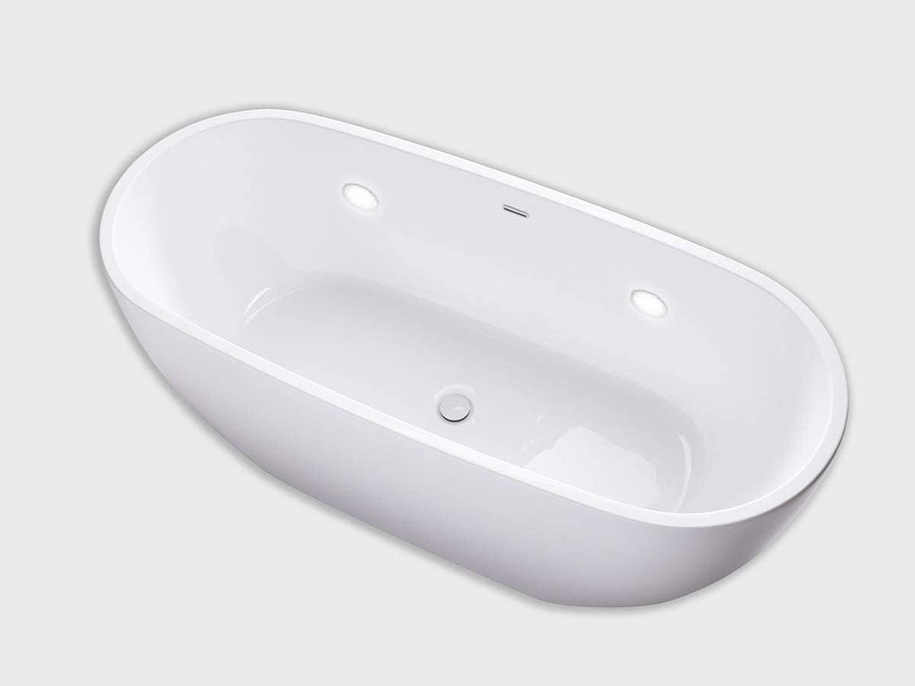 Carver Tubs - Seraphina 59'- Modern Freestanding Soaking Bathtub With Built-in LED Lights - Classic Rounded Oval Acrylic Fiberglass Chrome Drain Bath Tub - Deep Soaking - 59'L x 29'W x 23.5'H