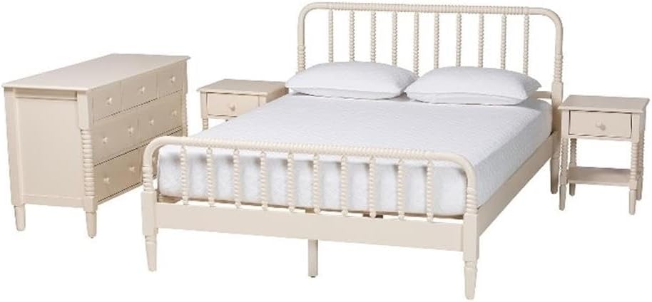 Baxton Studio Braith Farmhouse Ivory Spindle Wood King Size 4-Piece Bedroom Set