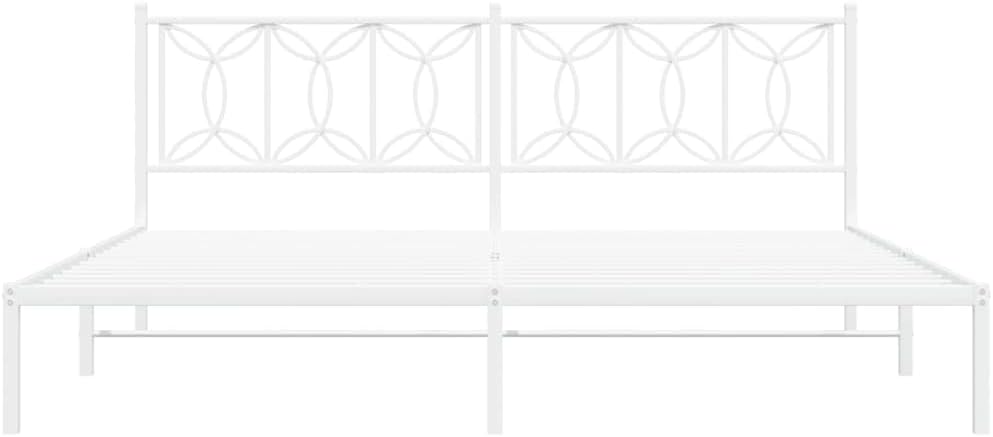 White Steel King Bed Frame with Headboard 76'x79.9' Platform Bed Frame with Metal Slats and Underbed Storage Space for Bedroom Furniture