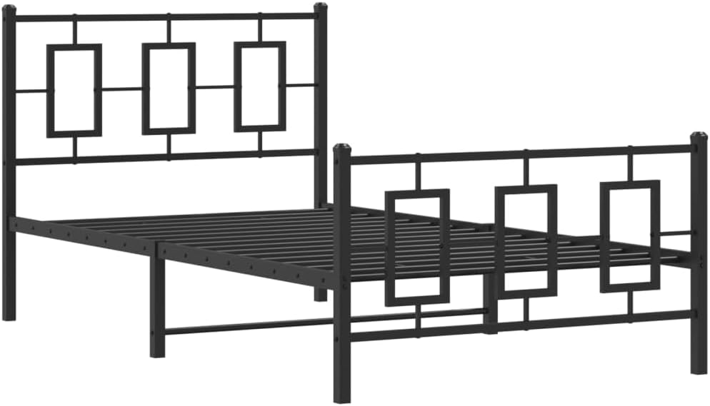 Metal Bed Frame with Footboard Black 39.4'x78.7' Steel Platform Bed Frame Sturdy Underbed Storage Space Headboard Support No Mattress Needed for Bedroom