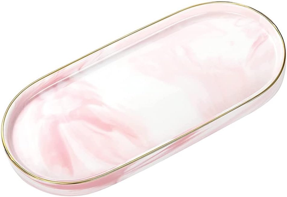 Bathroom Vanity Tray Decorative Jewelry Perfume Organizer Ceramic Gold Tray Bedroom Sink Countertop Dish