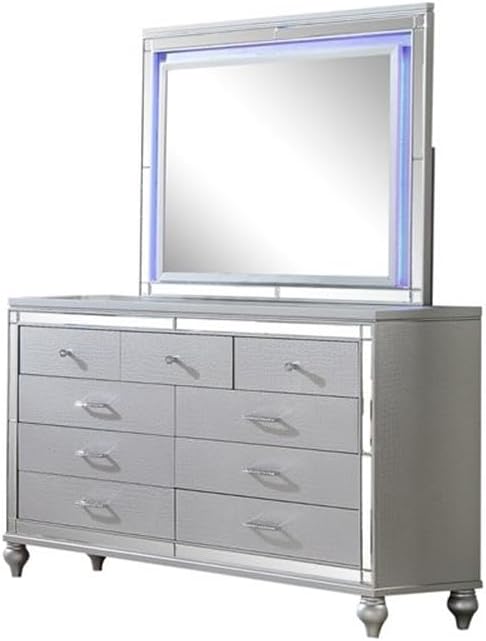 Sterling King 5 PC LED Bedroom Set Made with Wood in Silver Color