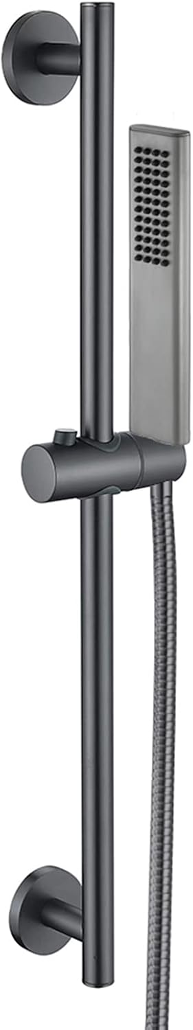 Shower Slide Bar with Handheld Shower, 304 Stainless Steel Slide Bar Adjustable Holder with 59 Inch Shower Hose Wall Mounted Slide Bar Holder Set,Chrome (Gun Grey)