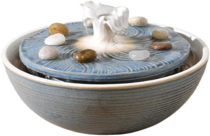 Table Top Water Fountain Indoor, Modern Ceramic Tabletop Fountain - Minimalist Zen Waterfall Decor for Home Office Home Decor(Blue)