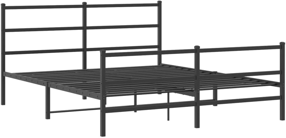 Metal Bed Frame with Footboard Black Queen Size Steel Platform Bed Frame for Mattress Support Underbed Storage Space Bedroom Furniture