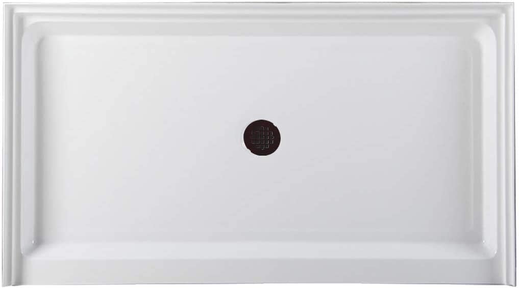Westbrass SP6036WP-12 60' x 36' 3-Wall Shower Pan with Plastic Center Drain and 4-1/4' Cross Grid Brass Drain Cover, Oil Rubbed Bronze