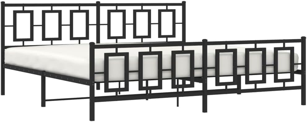 King Size Metal Bed Frame with Footboard Black Steel Platform Bed Frame Heavy-Duty Underbed Storage Space Sturdy Bedframe for Bedroom Furniture