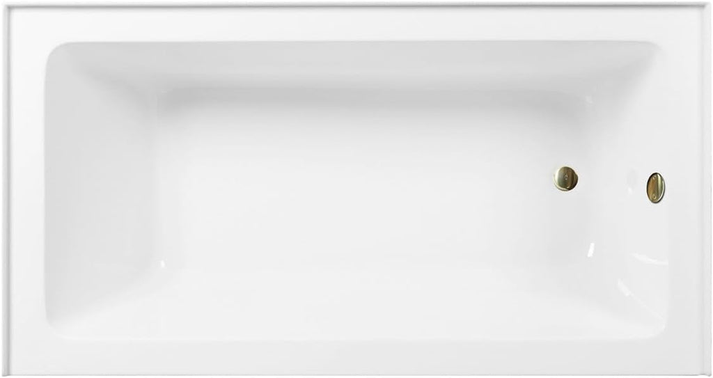 Aqua Eden CVTAP603222R7 60' Acrylic Rectangular 3-Wall Alcove Tub, Right Hand Drain, Glossy White/Brushed Brass