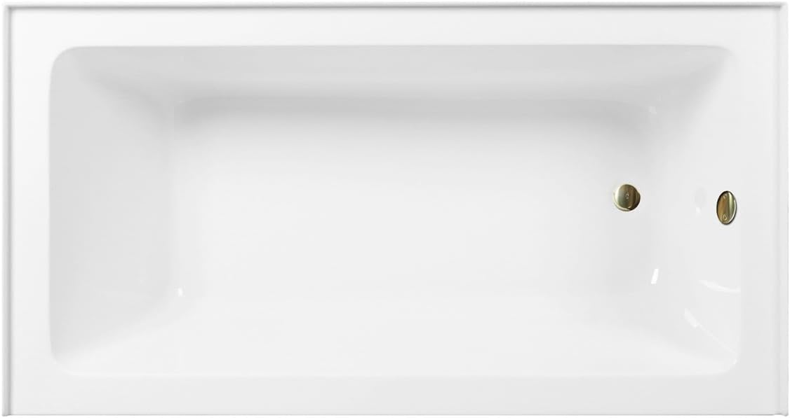 Aqua Eden CVTAP603222R7 60' Acrylic Rectangular 3-Wall Alcove Tub, Right Hand Drain, Glossy White/Brushed Brass