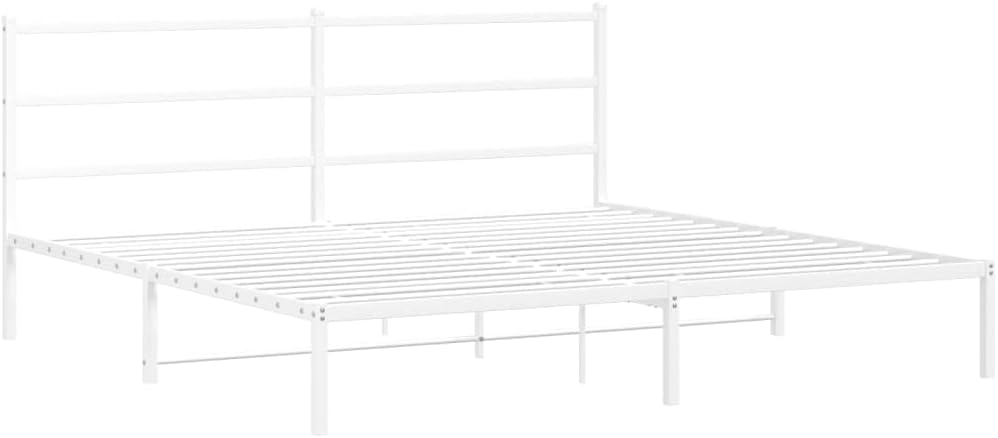 Metal Bed Frame with Headboard King Size White 76'x79.9' Sturdy Steel Platform Bed Frame with Underbed Storage Space for Bedroom Furniture