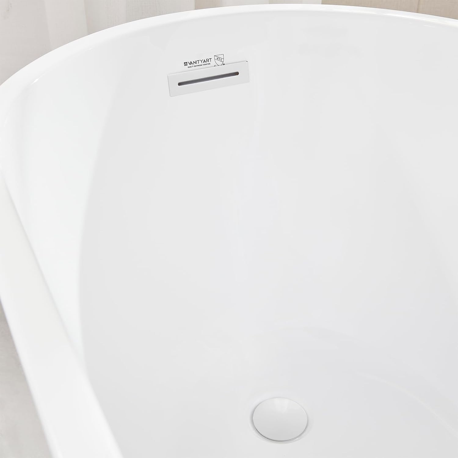 Vanity Art 67 x 31 Inches Freestanding Bathtub White Acrylic Bathtub Modern Stand Alone Soaker Tub with UPC Certified Slotted Overflow and Pop-up Drain for Two Person Bathing