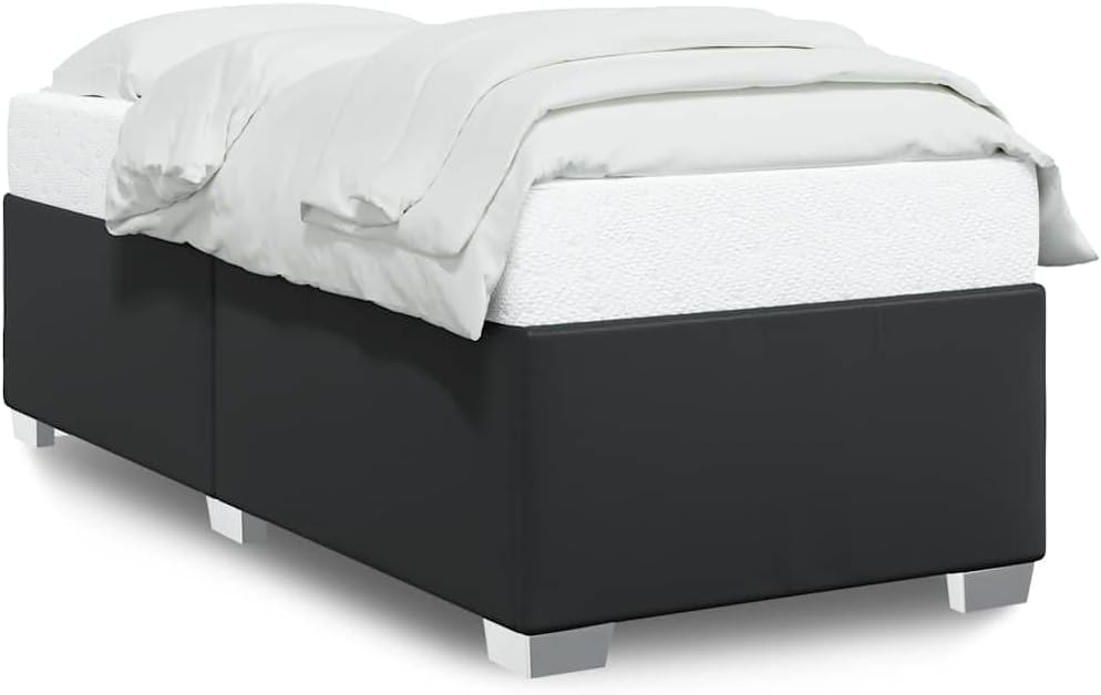 Twin XL Bed Frame with Faux Leather Upholstery, Plywood and Engineered Wood Construction, Modern Matte Black Finish for Bedroom Furniture, Durable Support and Space-Saving