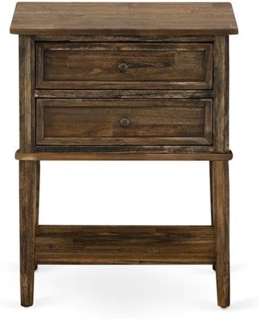 East West Furniture KD18K-2VL07 3 Piece Wood Bedroom Set - 1 King Size Bed Brown Linen Fabric Padded and Button Tufted Headboard with 2 Wood Night Stand - Distressed Jacobean Finish Nightstand