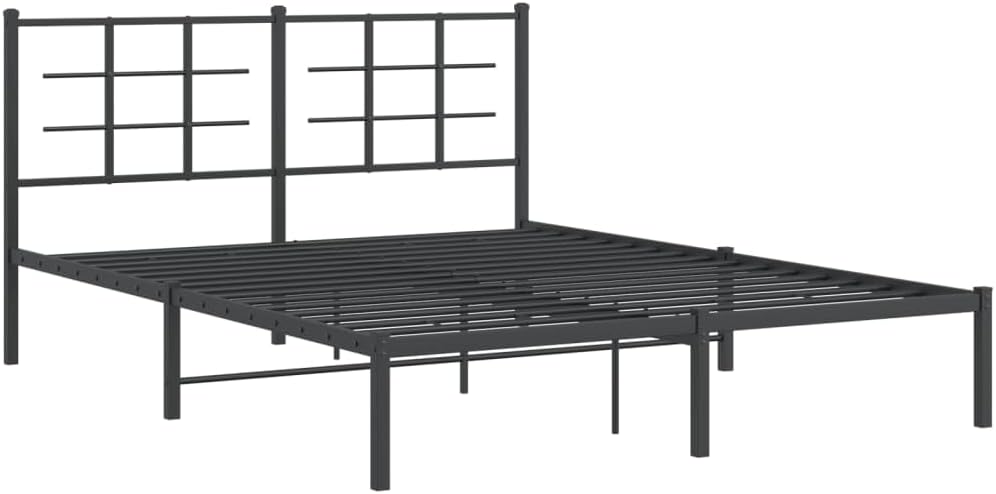 Metal Bed Frame with Headboard Queen Size Black Steel Platform Bedframe Sturdy Support Underbed Storage Space for Bedroom