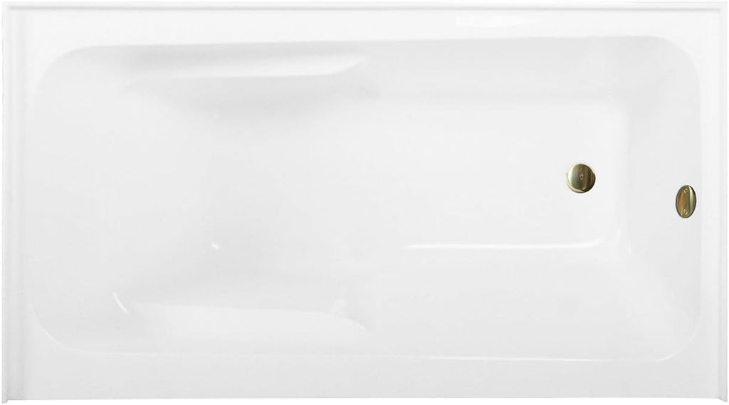 Aqua Eden CVTAP543023R7 54' Acrylic Rectangular 3-Wall Alcove Tub with Armrests, Right Hand Drain, Glossy White/Brushed Brass