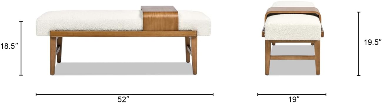 Jennifer Taylor Home Billie 52' Modern Telephone Bench with Sliding Shelf, Ivory White Boucle