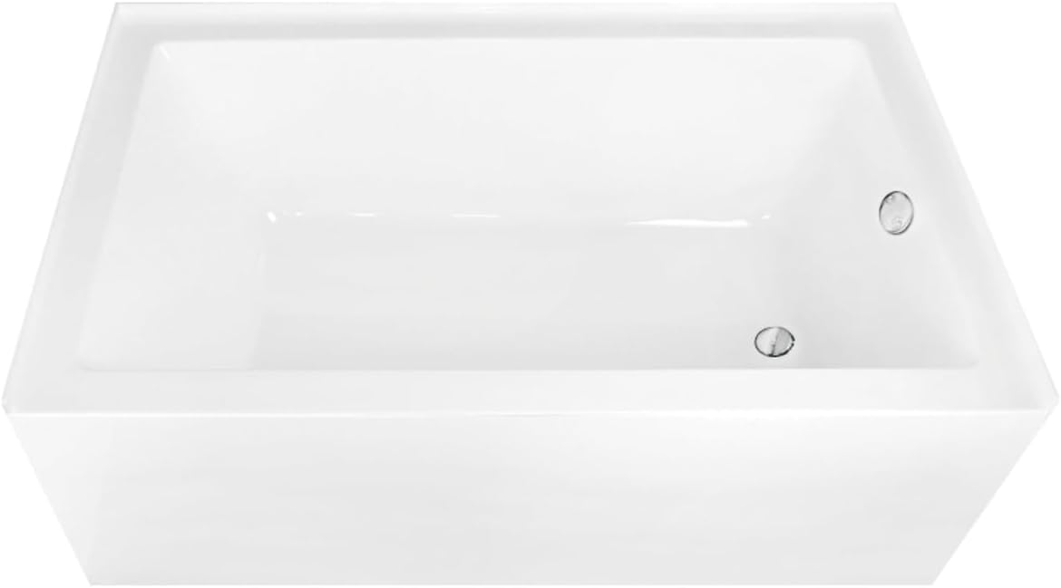 Aqua Eden CVTAP603622R1 60' Acrylic Rectangular 3-Wall Alcove Tub, Right Hand Drain, Glossy White/Polished Chrome
