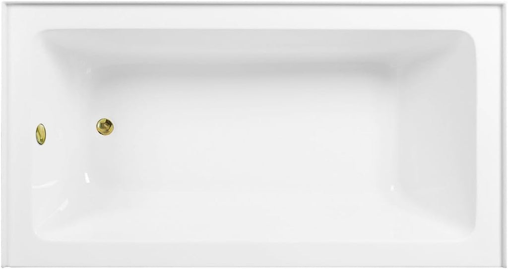 Aqua Eden CVTAP603222L2 60' Acrylic Rectangular 3-Wall Alcove Tub, Left Hand Drain, Glossy White/Polished Brass