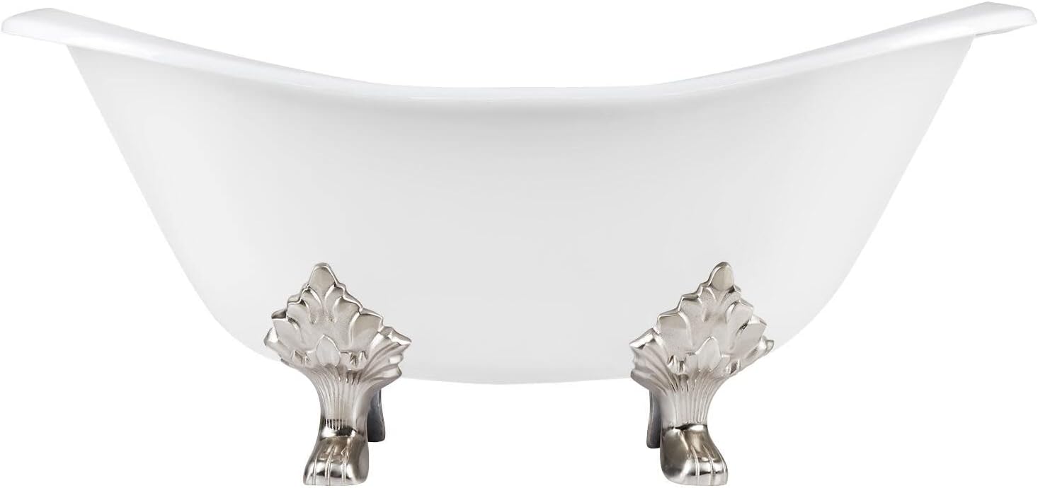 Signature Hardware 915546-61-RH-ND Arabella 61' Cast Iron Soaking Clawfoot Tub with Pre-Drilled Overflow Hole and 7' Rim Holes - Less Drain - White/Oil Rubbed Bronze Feet