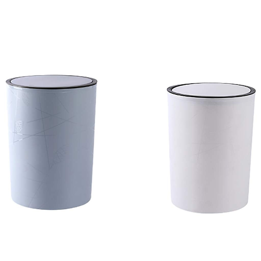 Waste Bin Trash Can PP Round Hand Press Waste Container Garbage Dustbin Bathroom Bedroom Kitchen Craft Room Office School Trash Can (Color : Blue+White Size : L+L) (Blue+White Small)