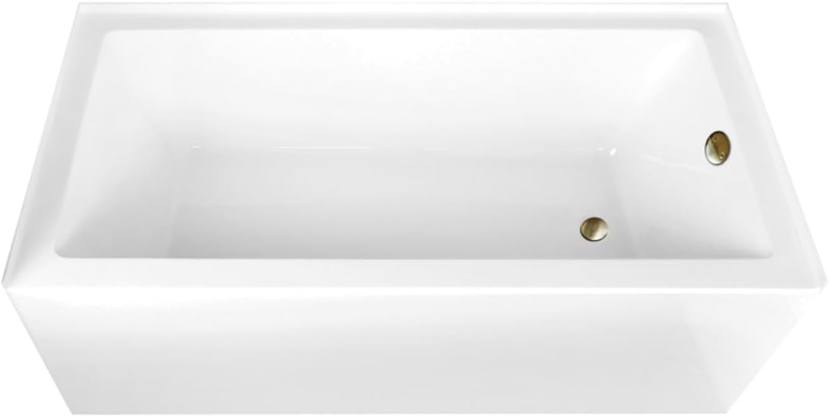 Aqua Eden CVTAP663222R3 66' Acrylic Rectangular 3-Wall Alcove Tub, Right Hand Drain, Glossy White/Antique Brass