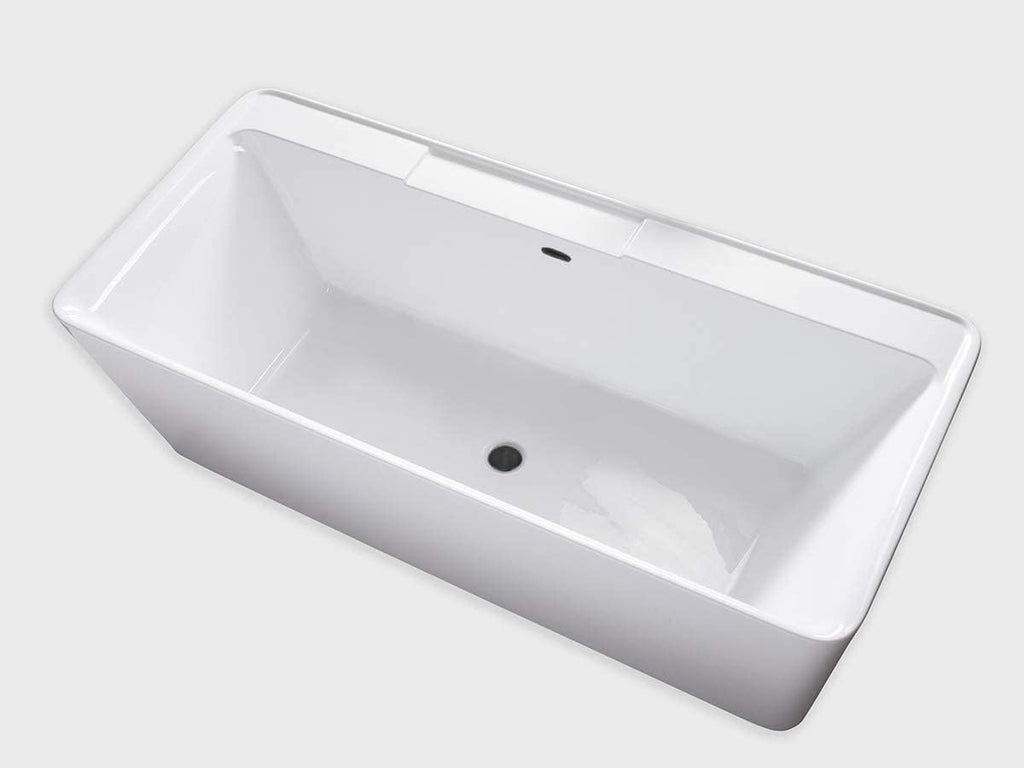 Carver Tubs - Kaskade 71'- Modern White Freestanding Soaking Bath Tubs for Bathroom, w/Oil Rubbed Bronze Center Drain - Modern Rectangle Acrylic Bath Tub - Deep Relaxing Soak - 71'L x32'W x 23'H