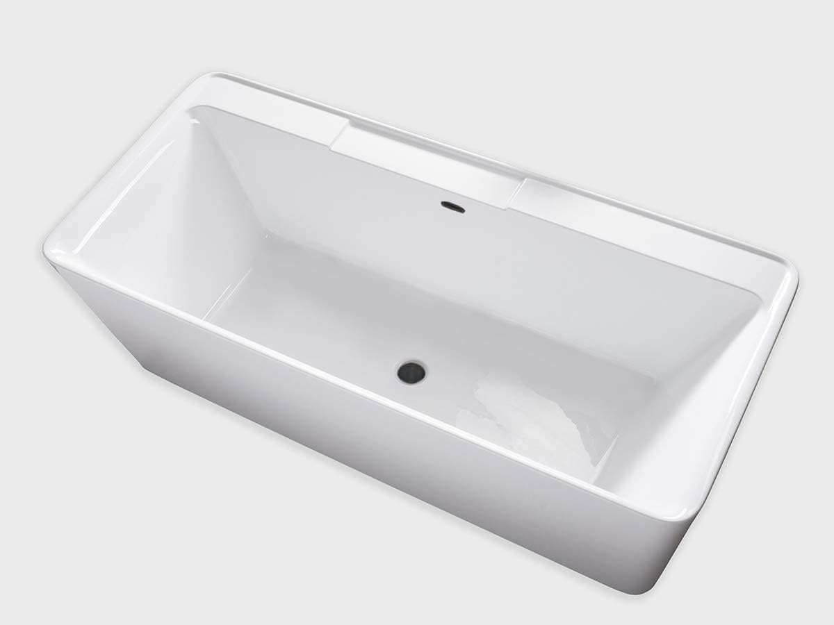 Carver Tubs - Kaskade 71'- Modern White Freestanding Soaking Bath Tubs for Bathroom, w/Oil Rubbed Bronze Center Drain - Modern Rectangle Acrylic Bath Tub - Deep Relaxing Soak - 71'L x32'W x 23'H