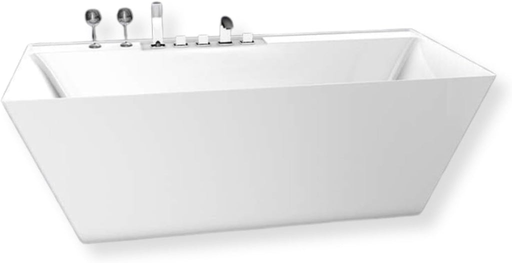 Carver Tubs - Kaskade 71'- Modern White Freestanding Soaking Bath Tubs for Bathroom, w/Oil Rubbed Bronze Center Drain - Modern Rectangle Acrylic Bath Tub - Deep Relaxing Soak - 71'L x32'W x 23'H