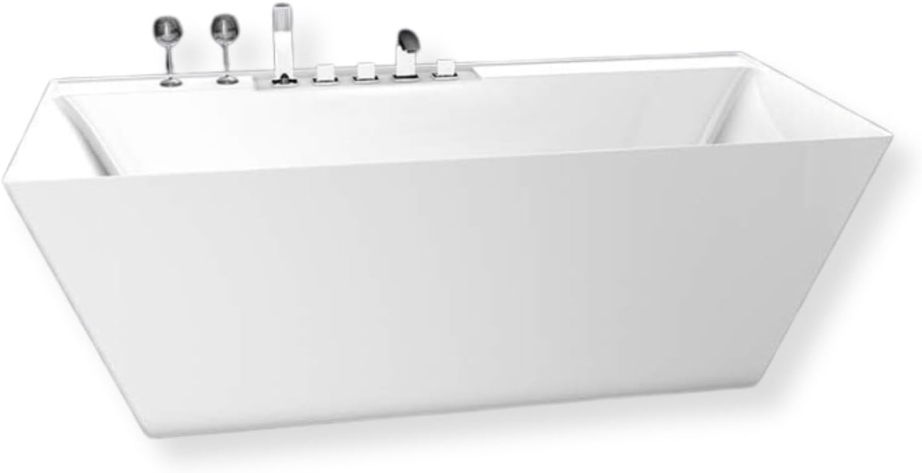 Carver Tubs - Kaskade 71'- Modern White Freestanding Soaking Bath Tubs for Bathroom, w/Oil Rubbed Bronze Center Drain - Modern Rectangle Acrylic Bath Tub - Deep Relaxing Soak - 71'L x32'W x 23'H