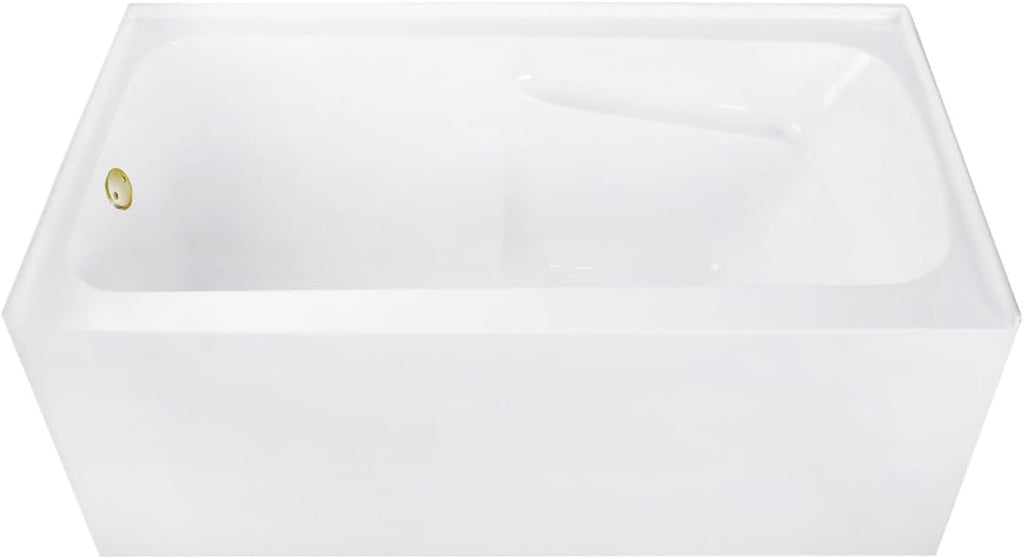 Aqua Eden CVTAP543023L7 54' Acrylic Rectangular 3-Wall Alcove Tub with Armrests, Left Hand Drain, Glossy White/Brushed Brass