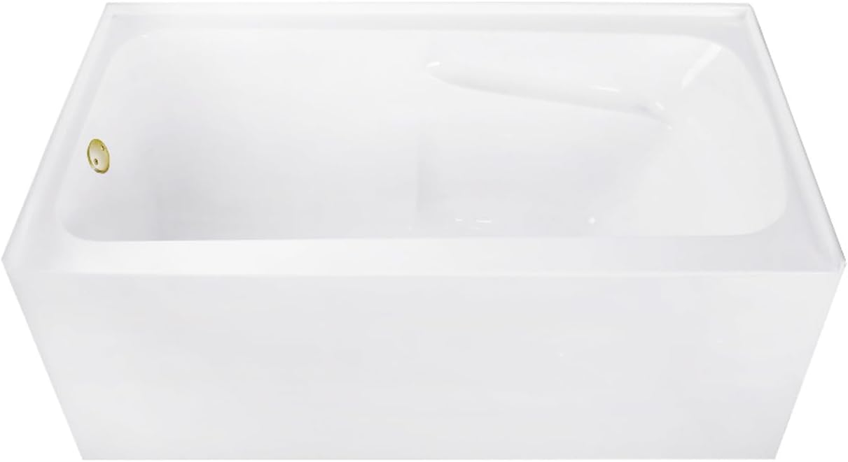 Aqua Eden CVTAP543023L7 54' Acrylic Rectangular 3-Wall Alcove Tub with Armrests, Left Hand Drain, Glossy White/Brushed Brass