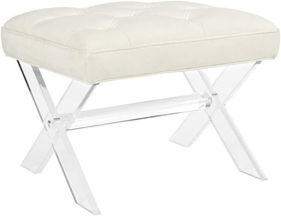 Modway Swift Acrylic X-Base Entryway Modern Bench With Tufted Fabric Upholstery in Ivory