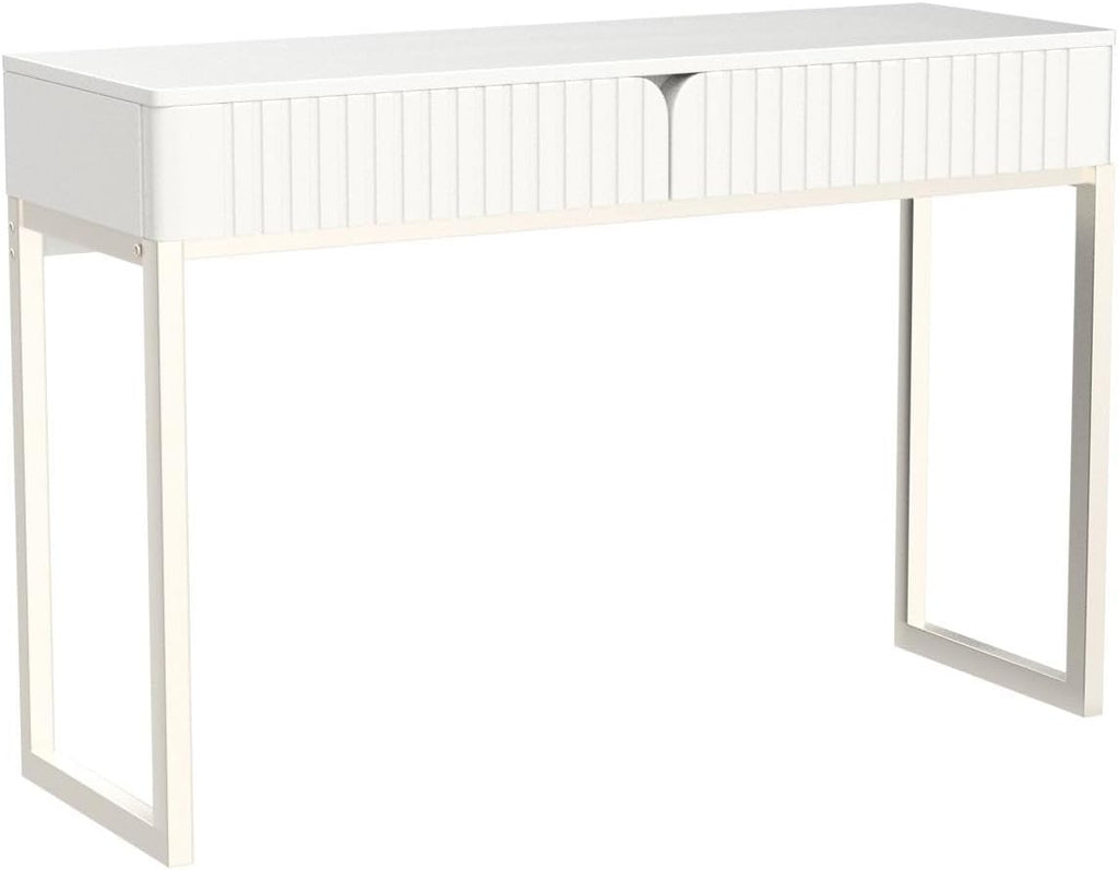 Tamworth Design Modern Multi-Purpose Desk, White & Antique Brass, 43' L x 15.75' W, 2 Large Drawers, Computer/Vanity/Study, Adult Size
