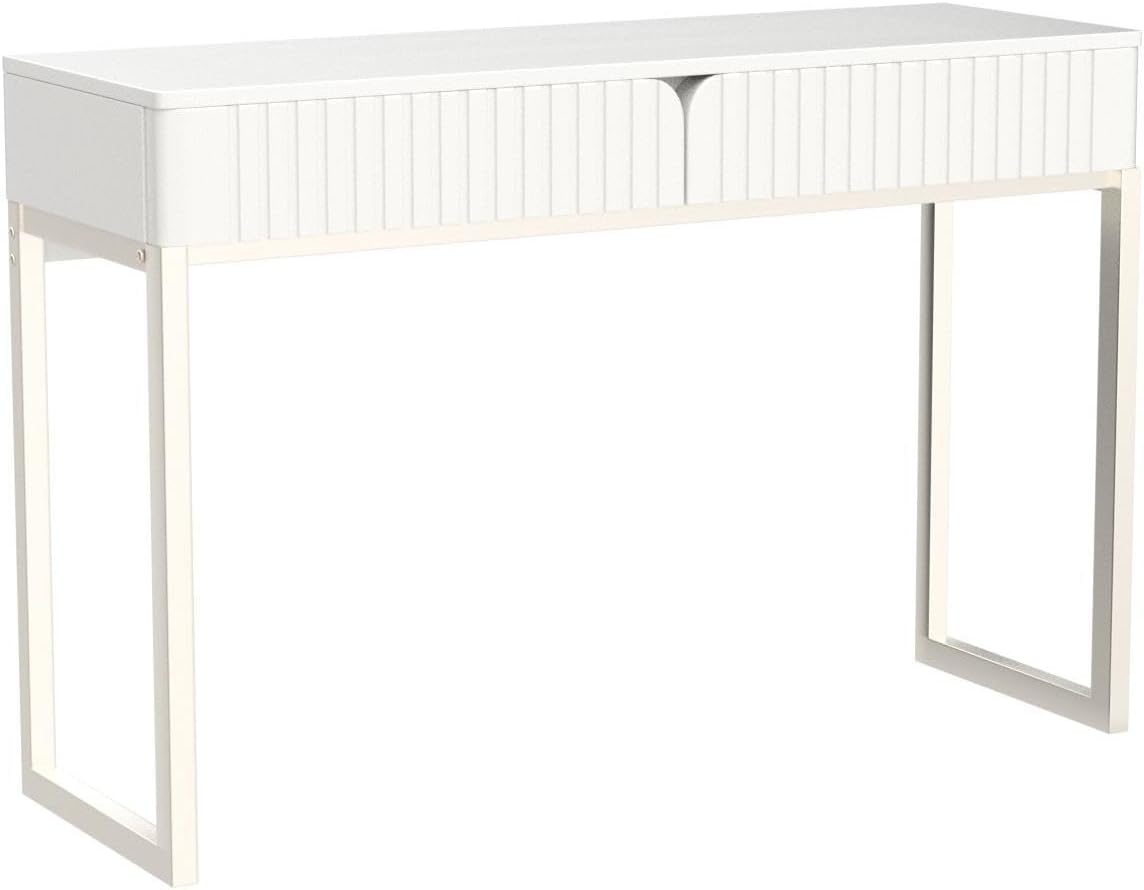 Tamworth Design Modern Multi-Purpose Desk, White & Antique Brass, 43' L x 15.75' W, 2 Large Drawers, Computer/Vanity/Study, Adult Size