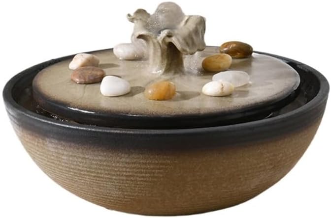 Table Top Water Fountain Indoor, Modern Ceramic Tabletop Fountain - Minimalist Zen Waterfall Decor for Home Office Home Decor(Brown)