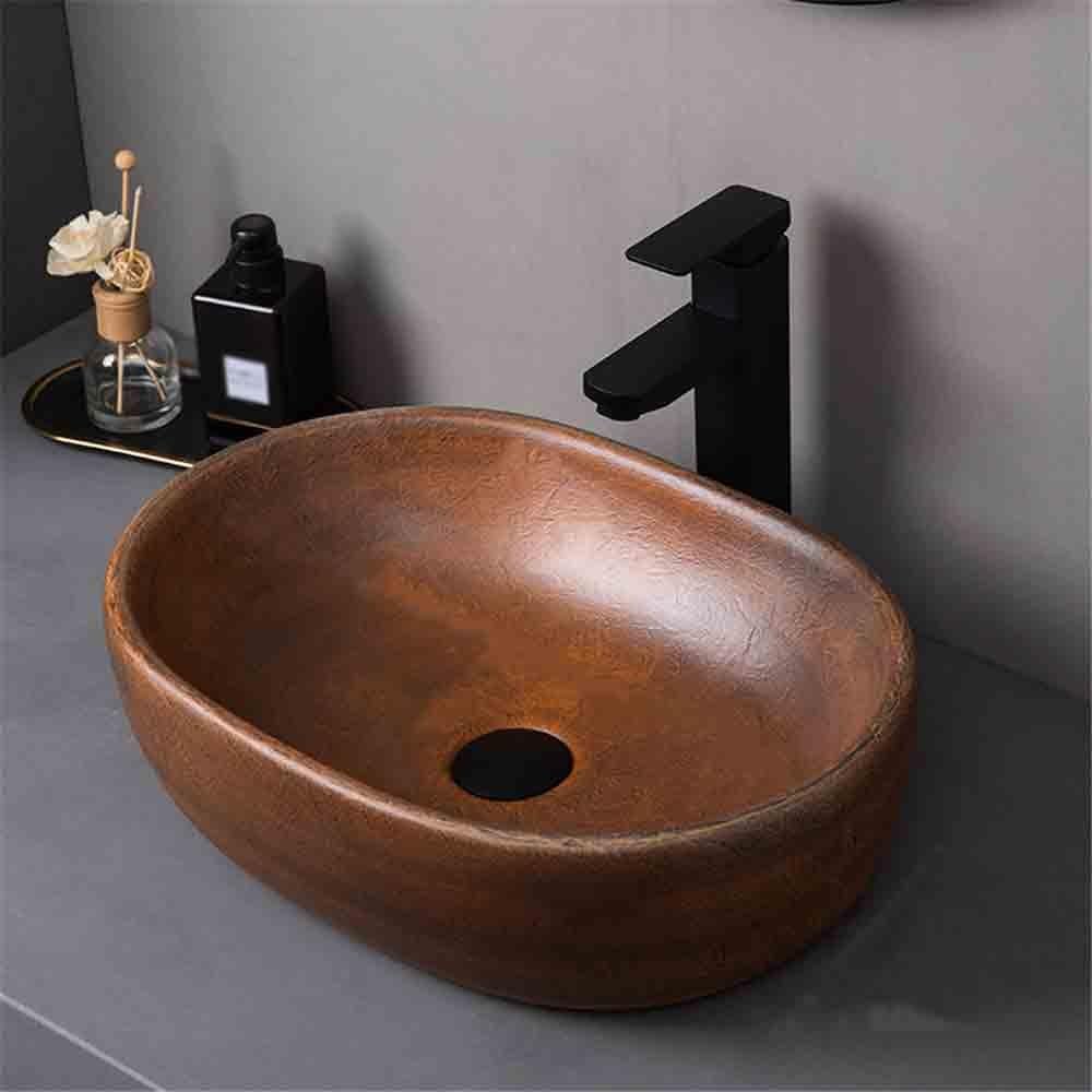 Bathroom Sinks Vintage Countertop Basin Oval Washbasin Household Bathroom with Accessories Console Sinks(