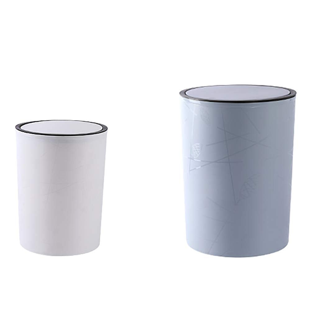 Waste Bin Trash Can PP Round Hand Press Waste Container Garbage Dustbin Bathroom Bedroom Kitchen Craft Room Office School Trash Can (Color : Blue+White Size : L+L) (Blue+White L+S)