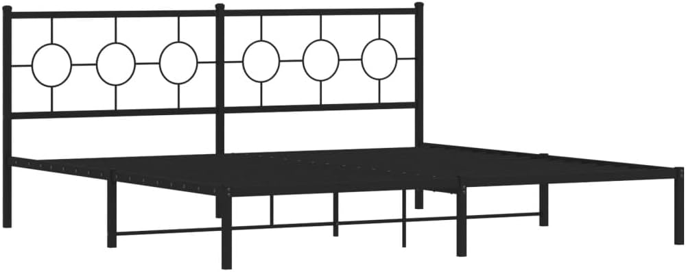 King Size Metal Bed Frame with Headboard Black 76'x79.9' Sturdy Steel Platform Bed Frame for Bedroom Furniture, Underbed Storage Space, No Box Spring Needed