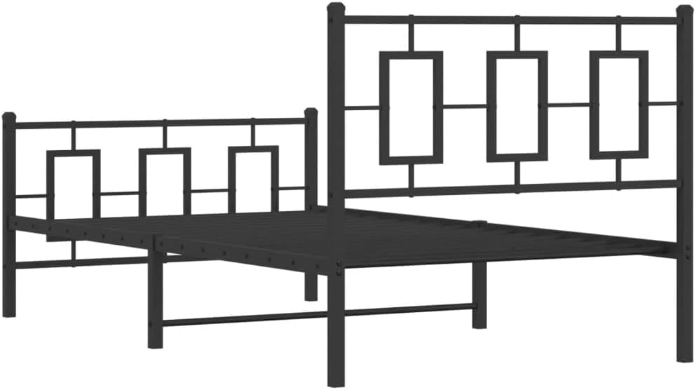 Metal Bed Frame with Footboard Black 39.4'x78.7' Steel Platform Bed Frame Sturdy Underbed Storage Space Headboard Support No Mattress Needed for Bedroom