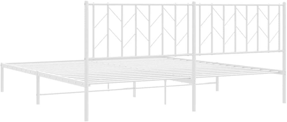 King Bed Frame with Headboard White 76'x79.9' Metal Platform Bed Frame Sturdy Steel Construction Underbed Storage Space for Bedroom Furniture