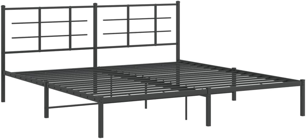 Metal Bed Frame with Headboard Black Steel King Size Platform Bedframe 76'x79.9' Durable Bed Base with Underbed Storage Space for Bedroom Furniture
