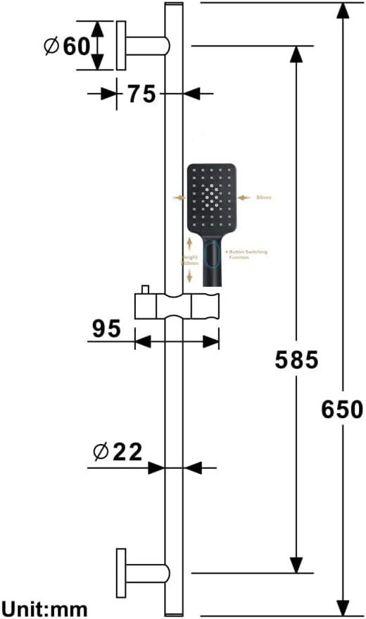 Shower Slide Bar with 3 Functions Handheld Shower,Black 304 Stainless Steel Handheld Shower Wall Mounted Adjustable Holder Set for Bathroom