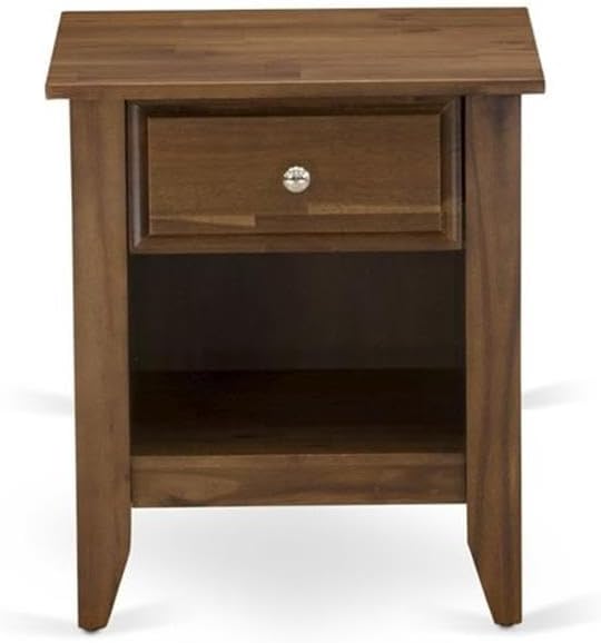East West Furniture KD16K-1GA08 2 Piece King Bed Set - 1 Wooden Bed Frame Brown Linen Fabric Padded and Button Tufted Headboard with 1 Wood Nightstand - Antique Walnut Finish Nightstand