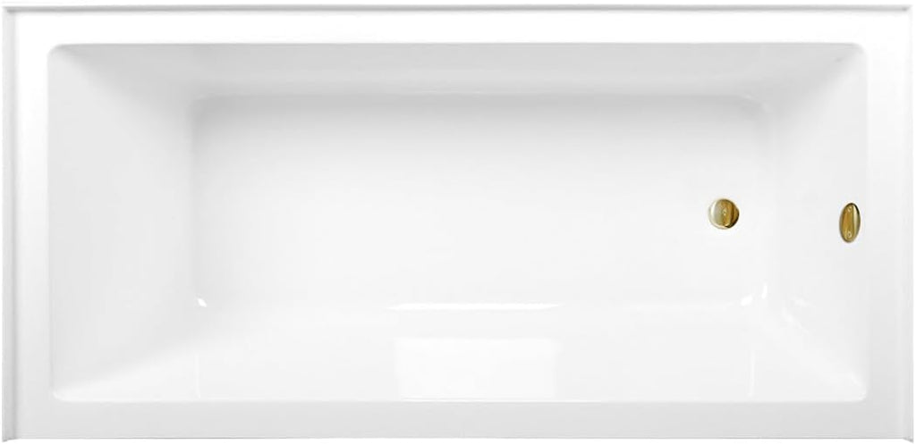 Aqua Eden CVTAP663222R7 66' Acrylic Rectangular 3-Wall Alcove Tub, Right Hand Drain, Glossy White/Brushed Brass