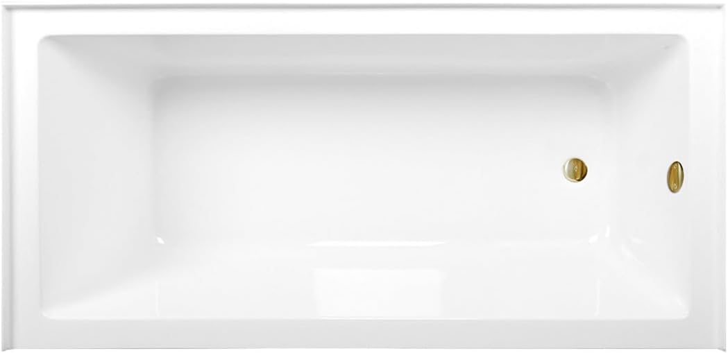 Aqua Eden CVTAP663222R7 66' Acrylic Rectangular 3-Wall Alcove Tub, Right Hand Drain, Glossy White/Brushed Brass