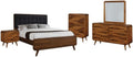 Pemberly Row 5-Piece Eastern King Wood Bedroom Set, Dark Walnut and Dark Gray Finish, Upholstered Headboard, Mid-Century Style with Storage, Includes Bed, Dresser, Mirror, Nightstand, and Chest