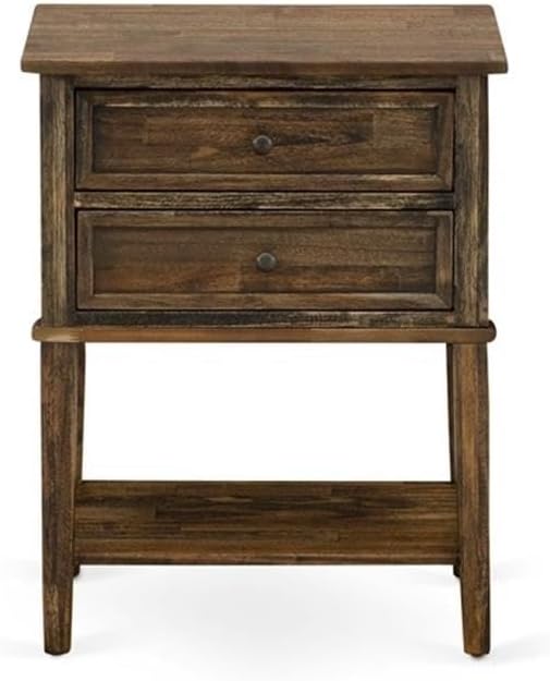 East West Furniture KD18K-1VL07 2 Piece Wood Bedroom Set - 1 Bed Frame Brown Linen Fabric Padded and Button Tufted Headboard with 1 Nightstand - Distressed Jacobean Finish Nightstand